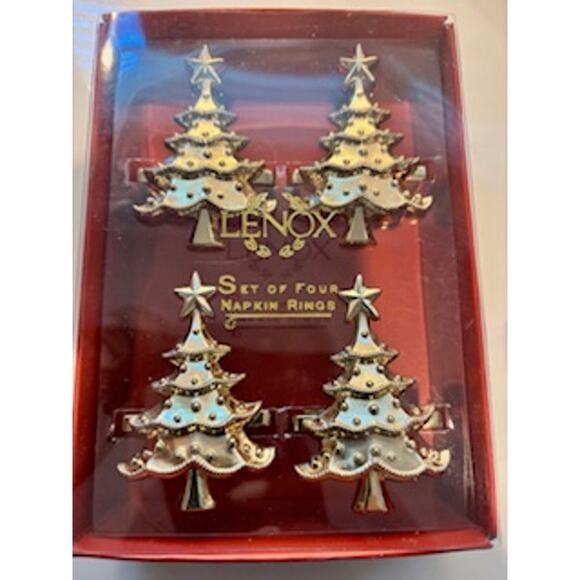 NEW Lenox Christmas Tree Napkin Rings Gold Set of 8 - Picture 6 of 11